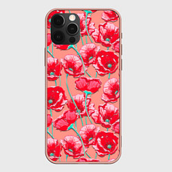 Чехол для iPhone 12 Pro Max Красные маки - паттерн, цвет: 3D-светло-розовый