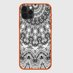 Чехол для iPhone 12 Pro Max Серый ажурный калейдоскоп мандала, цвет: 3D-красный