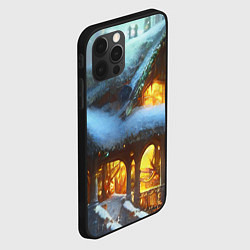 Чехол для iPhone 12 Pro Max Новогодний коттедж с гирляндами в заснеженном лесу, цвет: 3D-черный — фото 2