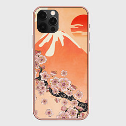 Чехол iPhone 12 Pro Max Ветка цветущей сакуры и вулкан