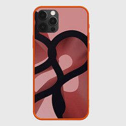 Чехол для iPhone 12 Pro Max Тёмные волнообразные линии на красном фоне, цвет: 3D-красный