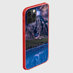 Чехол для iPhone 12 Pro Max Горы и лес у озера, цвет: 3D-красный — фото 2