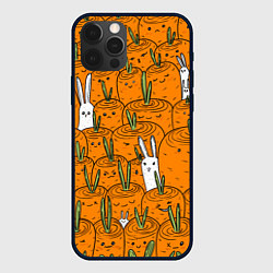 Чехол для iPhone 12 Pro Max Милые кролики в морковном поле, цвет: 3D-черный