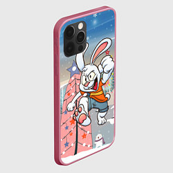 Чехол для iPhone 12 Pro Max Веселый заяц на фоне елки, цвет: 3D-малиновый — фото 2