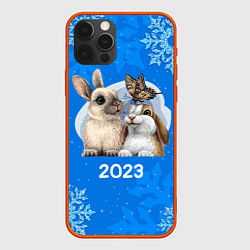 Чехол для iPhone 12 Pro Max Влюбленные кролики 2023, цвет: 3D-красный