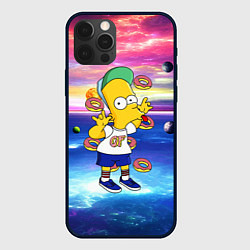 Чехол iPhone 12 Pro Max Барт Симпсон с пончиками в космическом пространств