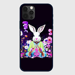 Чехол для iPhone 12 Pro Max Кролик в цветах на черном фоне, цвет: 3D-черный