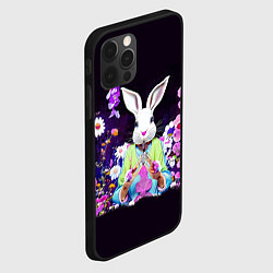 Чехол для iPhone 12 Pro Max Кролик в цветах на черном фоне, цвет: 3D-черный — фото 2