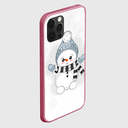Чехол для iPhone 12 Pro Max Милый снеговик и снежинки, цвет: 3D-малиновый — фото 2