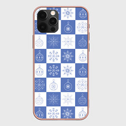 Чехол для iPhone 12 Pro Max Сине-белые квадраты со снежинками, цвет: 3D-светло-розовый