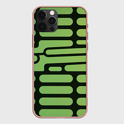 Чехол для iPhone 12 Pro Max Зелёный прямоугольный паттерн на чёрном фоне, цвет: 3D-светло-розовый