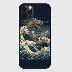 Чехол для iPhone 12 Pro Max Морской дракон в японском стиле, цвет: 3D-черный