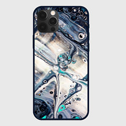 Чехол для iPhone 12 Pro Max Абстрактное жидкое белое и синее стекло, цвет: 3D-черный