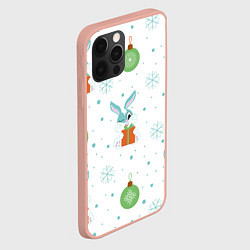 Чехол для iPhone 12 Pro Max Кролик с подарком и новогодними шариками, цвет: 3D-светло-розовый — фото 2