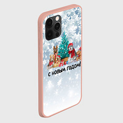 Чехол для iPhone 12 Pro Max Собачки поздравляют с новым годом, цвет: 3D-светло-розовый — фото 2