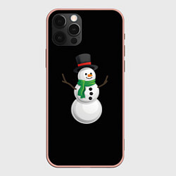 Чехол для iPhone 12 Pro Max Новогодний снеговик с шарфом, цвет: 3D-светло-розовый