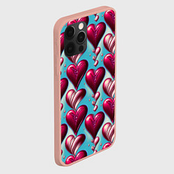 Чехол для iPhone 12 Pro Max Паттерн красные абстрактные сердца, цвет: 3D-светло-розовый — фото 2