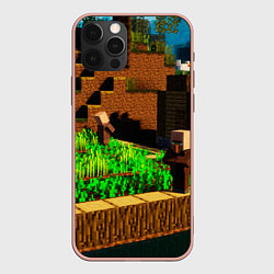 Чехол для iPhone 12 Pro Max Minecraft ферма, цвет: 3D-светло-розовый