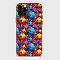 Чехол для iPhone 12 Pro Max Паттерн веселые Маленькие Монстры, цвет: 3D-светло-розовый