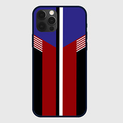 Чехол для iPhone 12 Pro Max Белые полосы на красном, цвет: 3D-черный