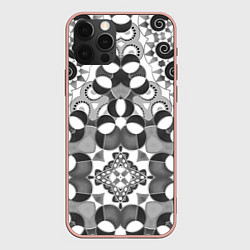 Чехол для iPhone 12 Pro Max Бело-серый этнический узор, цвет: 3D-светло-розовый