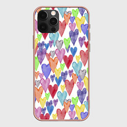 Чехол для iPhone 12 Pro Max Разноцветные сердечки Калейдоскоп, цвет: 3D-светло-розовый