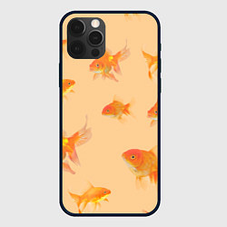 Чехол для iPhone 12 Pro Max Золотые рыбки в фоне, цвет: 3D-черный