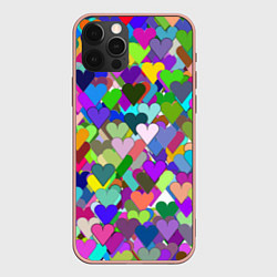 Чехол iPhone 12 Pro Max Орнамент из разноцветных сердечек - валентинка
