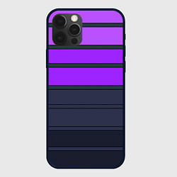 Чехол для iPhone 12 Pro Max Полосатый узор в серых и фиолетовых тонах, цвет: 3D-черный