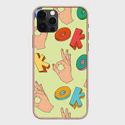 Чехол для iPhone 12 Pro Max Emoji ok, цвет: 3D-светло-розовый