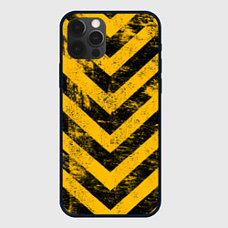 Чехол для iPhone 12 Pro Max WARNING - желто-черные полосы, цвет: 3D-черный