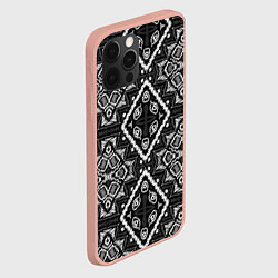 Чехол для iPhone 12 Pro Max Черно-белый этнический восточный орнамент, цвет: 3D-светло-розовый — фото 2