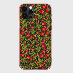 Чехол для iPhone 12 Pro Max Русские цветочные узоры, цвет: 3D-светло-розовый