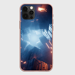 Чехол для iPhone 12 Pro Max Множество неоновых блоков во тьме и туман, цвет: 3D-светло-розовый