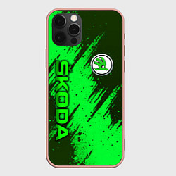 Чехол для iPhone 12 Pro Max Skoda - green, цвет: 3D-светло-розовый