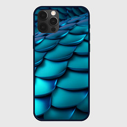 Чехол для iPhone 12 Pro Max Чешуя бирюзовая металлик, цвет: 3D-черный