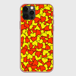 Чехол для iPhone 12 Pro Max Красно-желтые сердца, цвет: 3D-светло-розовый