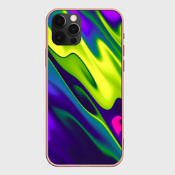Чехол для iPhone 12 Pro Max Сине-зелёное и фиолетовое абстрактное слияние, цвет: 3D-светло-розовый