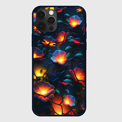 Чехол для iPhone 12 Pro Max Светящиеся цветы, цвет: 3D-черный
