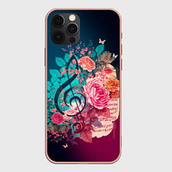 Чехол для iPhone 12 Pro Max Цветы и музыкальная нота, цвет: 3D-светло-розовый
