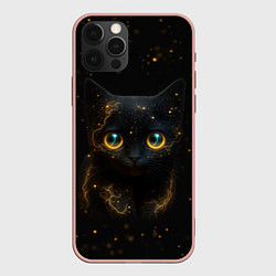 Чехол для iPhone 12 Pro Max Черный котенок с желтыми глазами - нейросеть, цвет: 3D-светло-розовый