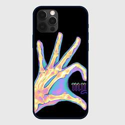 Чехол для iPhone 12 Pro Max Сердечко левой рукой - неоновый рентген, цвет: 3D-черный