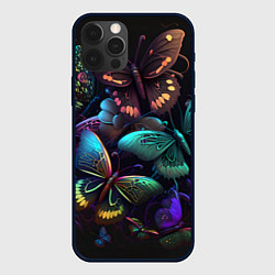Чехол для iPhone 12 Pro Max Разные неоновые бабочки, цвет: 3D-черный