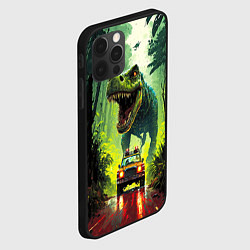 Чехол для iPhone 12 Pro Max Динозавр в погоне за машиной в джунглях, цвет: 3D-черный — фото 2