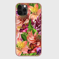 Чехол для iPhone 12 Pro Max Райские цветы, цвет: 3D-светло-розовый