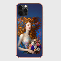 Чехол для iPhone 12 Pro Max Русалка в стиле Ренессанса с цветами, цвет: 3D-светло-розовый