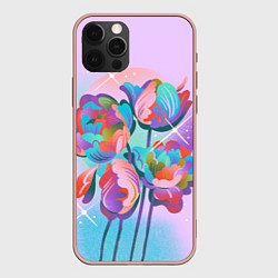 Чехол для iPhone 12 Pro Max Цветы и звезды, цвет: 3D-светло-розовый
