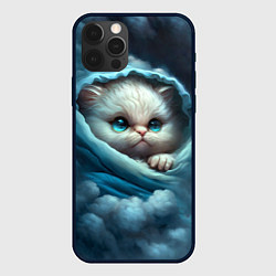 Чехол для iPhone 12 Pro Max Котик в одеяльце в облаках, цвет: 3D-черный