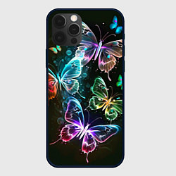 Чехол для iPhone 12 Pro Max Неоновые дикие бабочки, цвет: 3D-черный