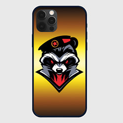 Чехол для iPhone 12 Pro Max Енот Морпех на желтом фоне, цвет: 3D-черный